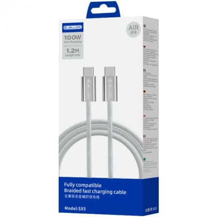 Câble USB-C vers USB-C JELLICO SX5 – 100W – 1,2 m – Gris
