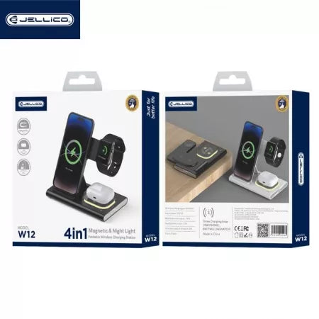 Station de charge sans fil JELLICO W12 – Smartphone + Écouteurs + Apple Watch – LED – 15W