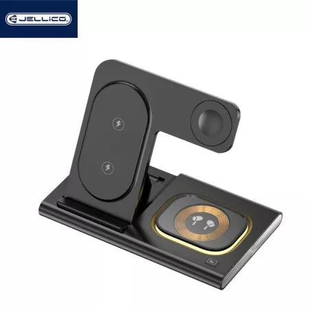 Station de charge sans fil JELLICO W12 – Smartphone + Écouteurs + Apple Watch – LED – 15W