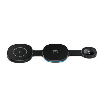 Station de charge sans fil 3-en-1 pliable – 15W – Noir