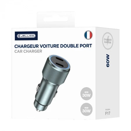 Chargeur voiture USB-C 60W double port – JELLICO F17